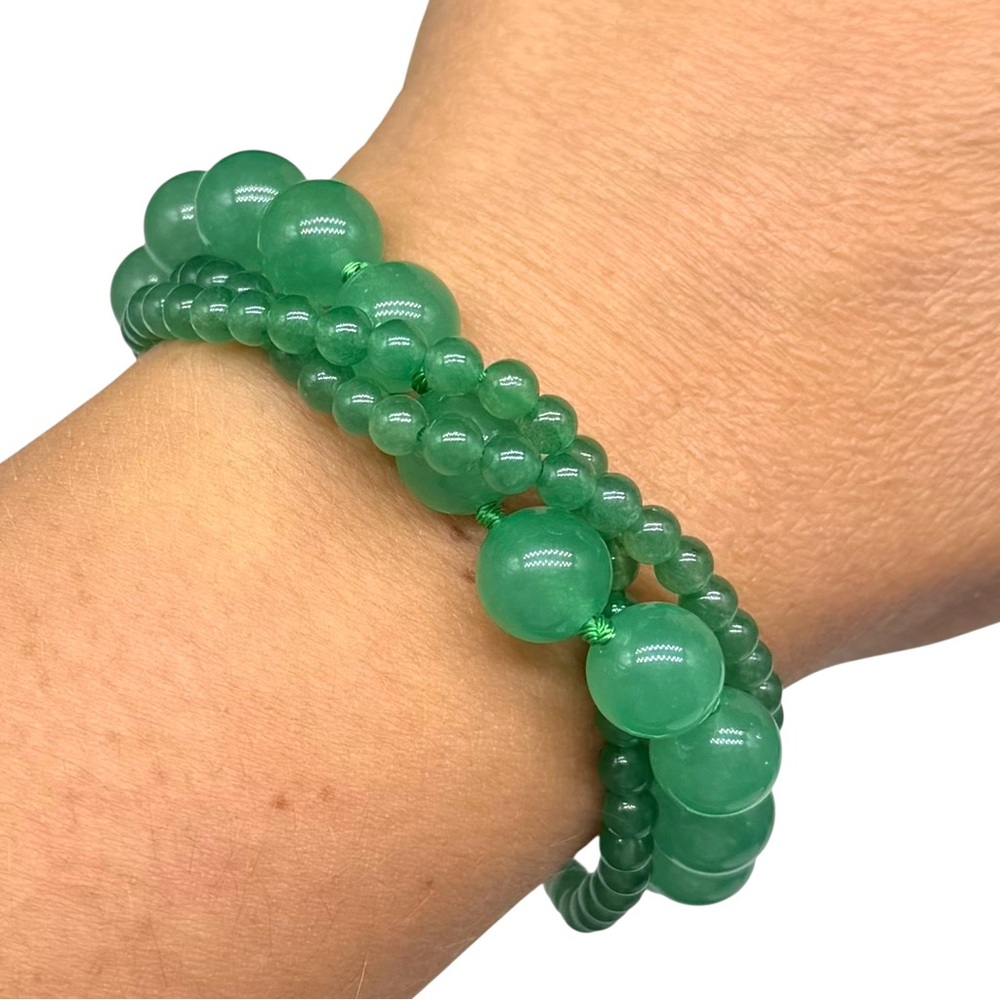 Green Aventurine Bracelet Clear Rhinestone Magnetic Clasp Multi Strand